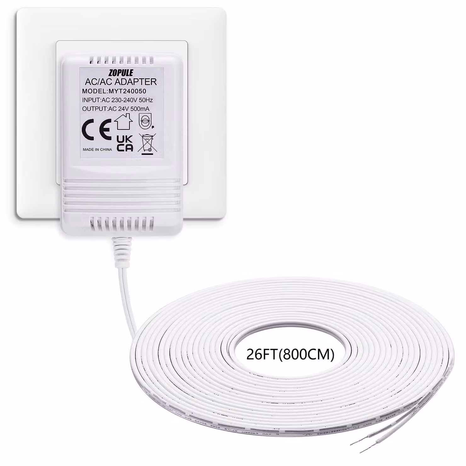 Trasformatore per campanello da 24 Volt e 500mA, con cavo lungo, adatto per dispositivi intelligenti