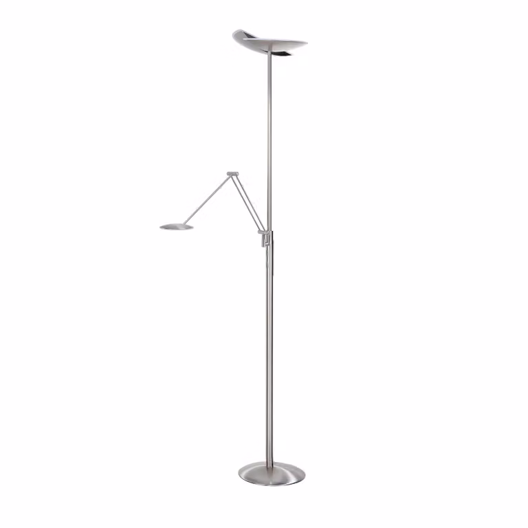 HighLight Lampada da terra con luce lettura Sapporo, dimmerabile, Alluminio / Grigio / Zincato, Soggiorno / Sala da pranzo, Metallo, Moderno, Lampada LED da terra