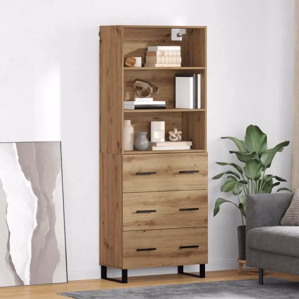 Set di 2 Credenze Madia e Buffet da pranzo in Legno Rovere e Metallo, Design Moderno, Colore Marrone, L: 180 cm, H: 69,5 cm, P: 32,5 cm – 2