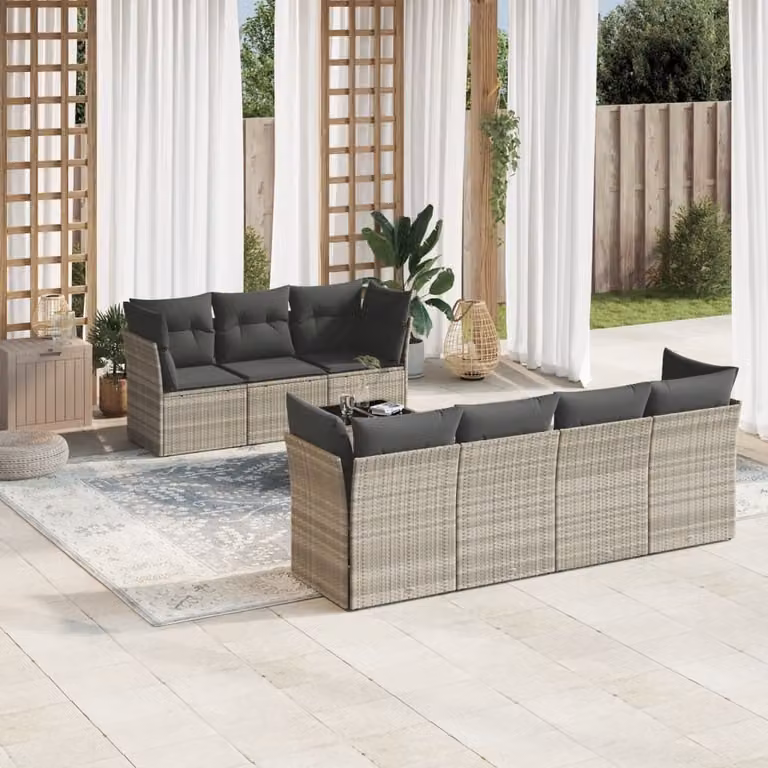 Maison Exclusive - Set Divano da Giardino 8pz con Cuscini Grigio Chiaro Polyrattan