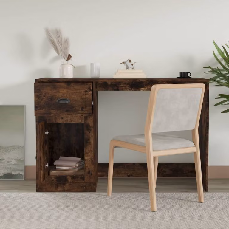 The Living Store Scrivania con cassetto in rovere fumé 115x50x75cm