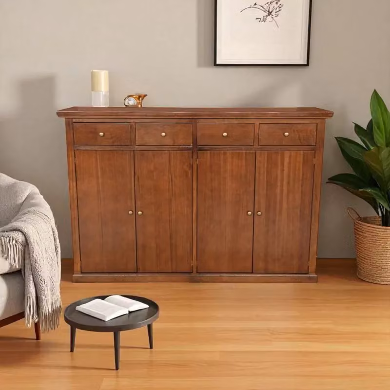 Madia credenza in legno di pino stile arte povera color marrone con 4 porte e 4 cassetti Mobili 2G L: 160 cm, P: 35 cm, H: 110 cm – 1