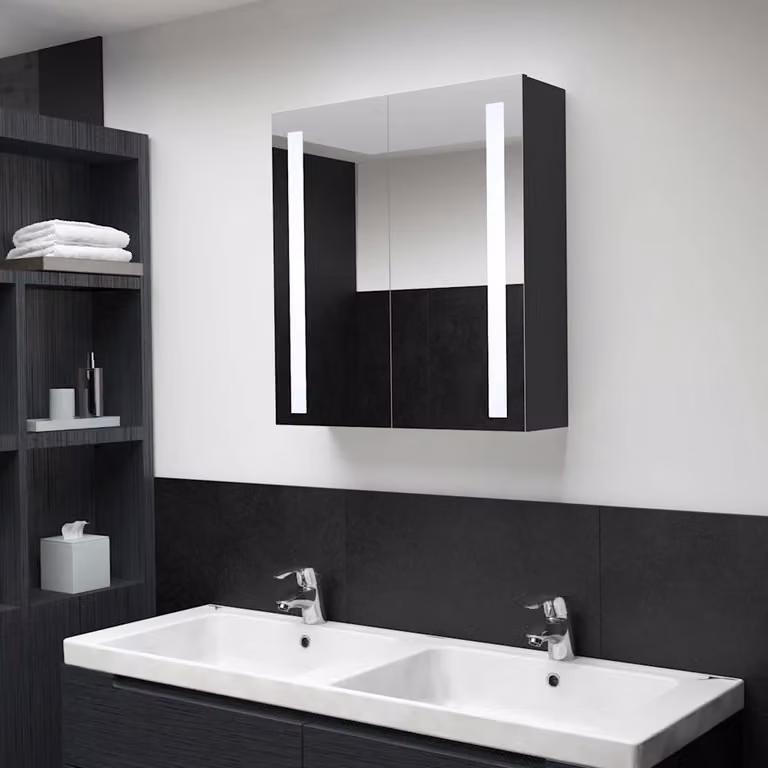 Armadietto da bagno moderno vidaXL con specchio e illuminazione LED, nero o antracite, L: 60 cm, P: 14 cm, H: 62 cm