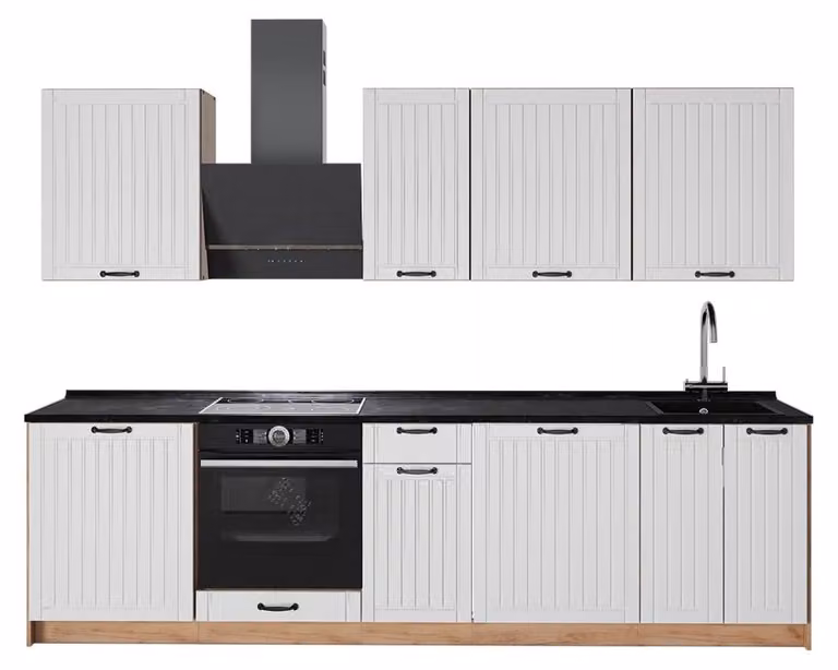 Cucina componibile Vicco Fame-Line Bianco rustico/Rovere dorato 280 cm, PL Antracite, Model 64212