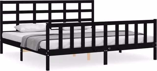 Letto matrimoniale | Letto per adulti | Giroletto con Testiera Nero 200x200 cm in Legno Massello