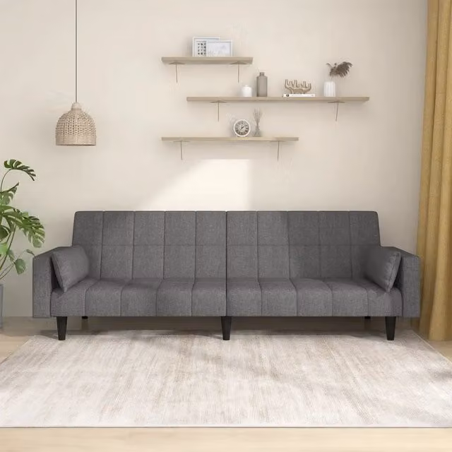 Divano Letto Click Clack vidaXL Grigio con Cuscini e Poggiatesta Regolabile in Tessuto – 1