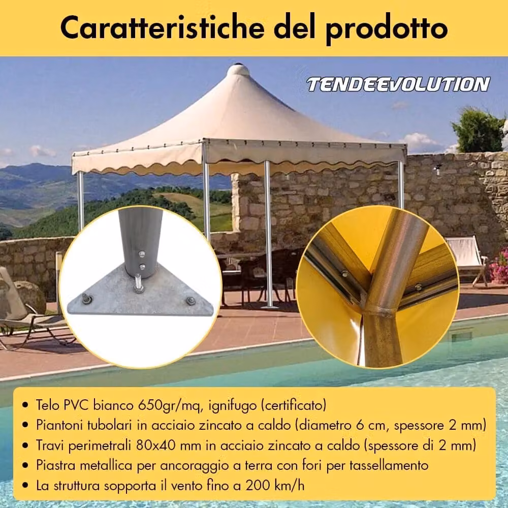 Gazebo Professionale Tendeevolution in PVC Bianco e Acciaio Zincato con Struttura Curva 3 x 3 m – 2
