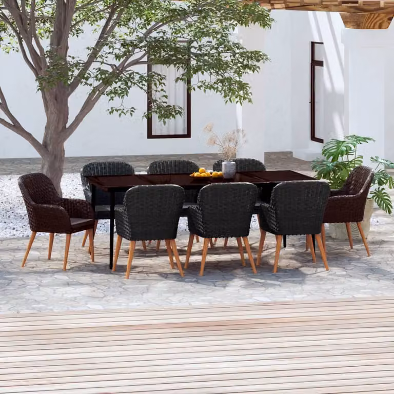 Maison Exclusive - Set da pranzo da giardino da 9 pezzi con cuscini neri