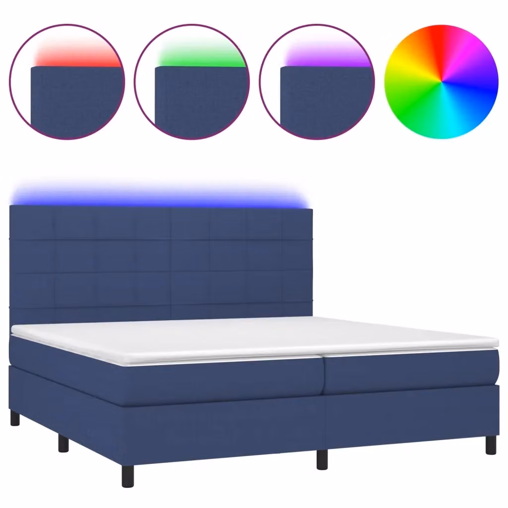 Letto Ibrido vidaXL con Materasso e Illuminazione LED Blu, Tessuto Bianco e Blu, L/P: 200 x 200 cm – 2