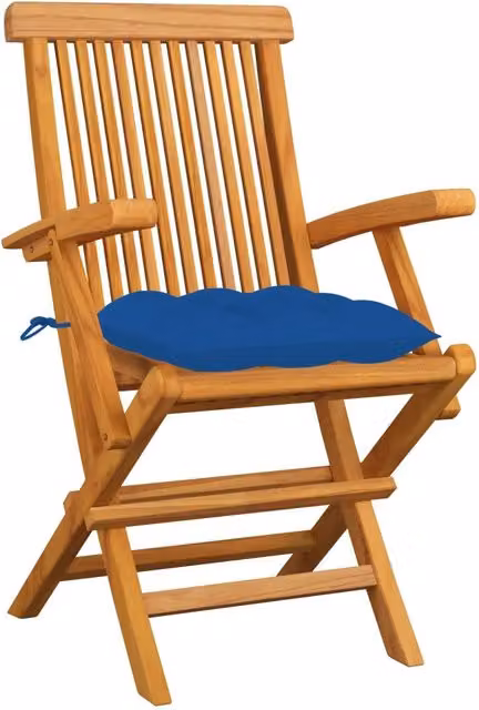 Set di 6 sedie pieghevoli vidaXL in legno di teak marrone con cuscini blu per giardino e terrazza