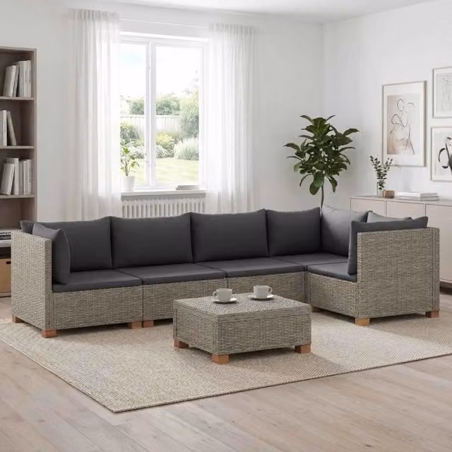 Set Lounge da Giardino a Forma di L vidaXL in Polyrattan con Cuscini Grigi e Tavolino da Esterno