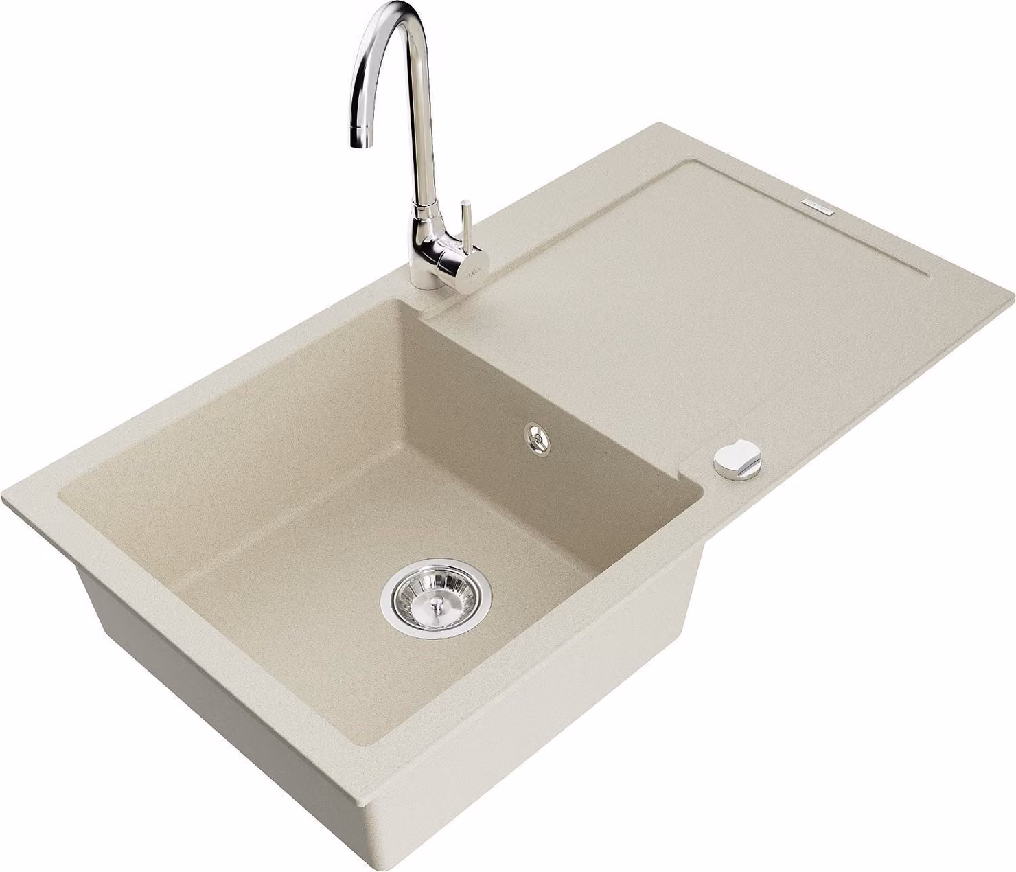 Mexen Leo lavello in granito 1 vasca con gocciolatoio e rubinetto da cucina Telma, beige - 6501-69-670200-00