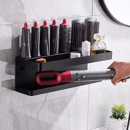 Organizer da bagno in alluminio - Ripiano asciugacapelli da parete - Resistente alla ruggine e alla corrosione - Facile da installare - Supporto per asciugacapelli