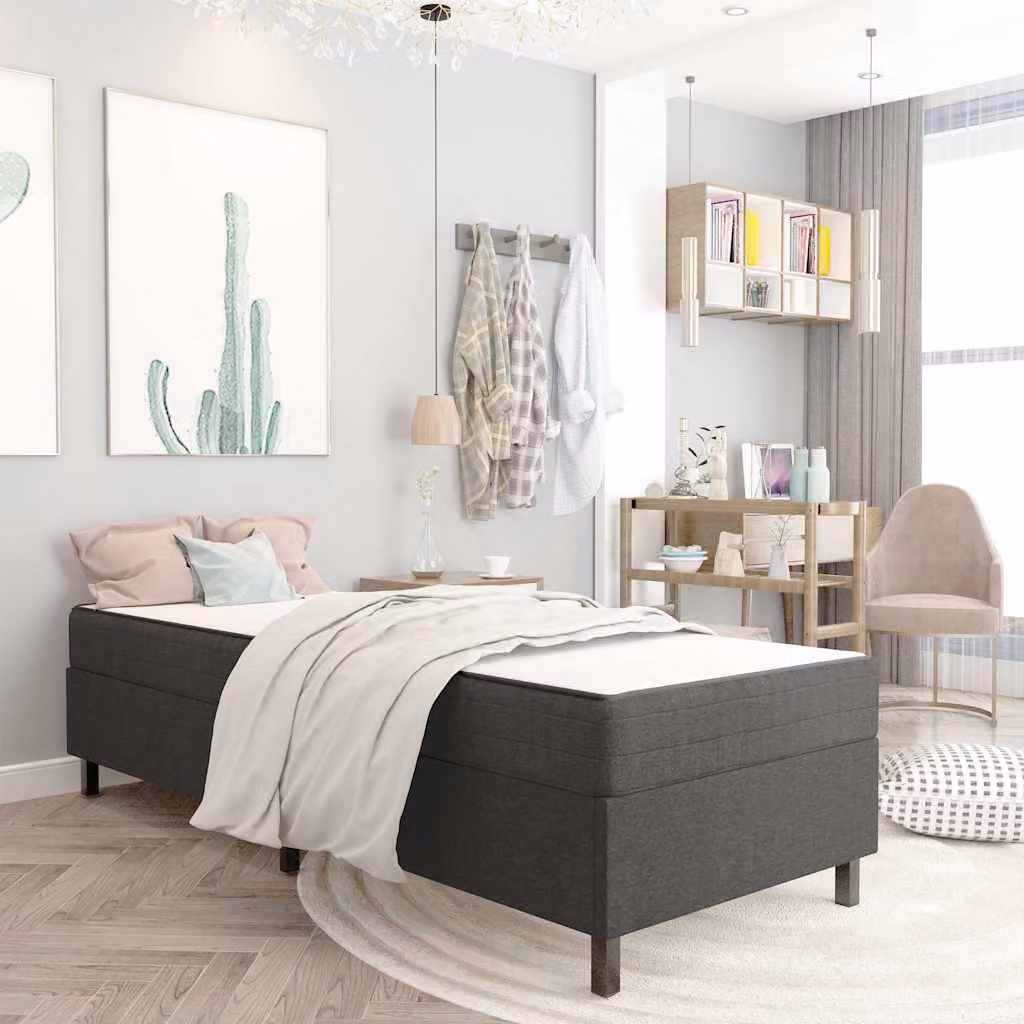 Letto a molle vidaXL in tessuto grigio con struttura in metallo e MDF, L/P/H: 100 x 200 cm