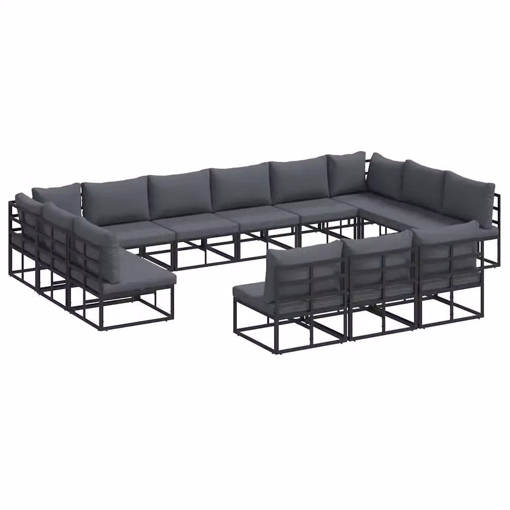 Set Divano da Giardino Moderno vidaXL a Forma a U in Alluminio Antracite con 13 Pezzi e Tavolino da Esterno – 2