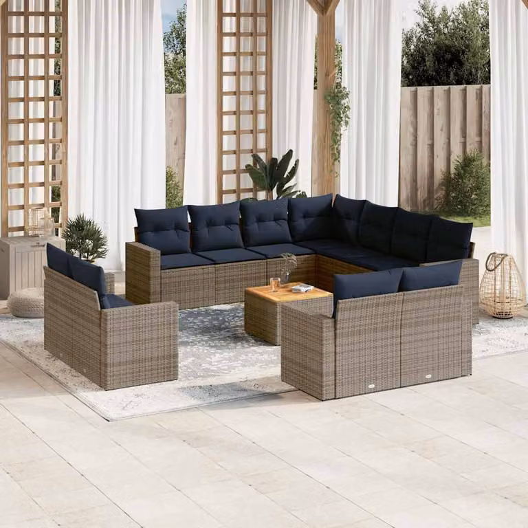 vidaXL Set Divani da Giardino 12 pz in Polyrattan con Cuscini Blu e Grigio per Esterno