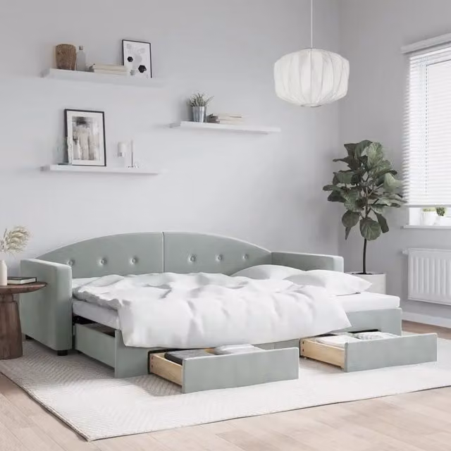 Divano Letto Estraibile Cassetti-Sofa Letto-Daybed Grigio Chiaro 80x200cm Velluto 758814