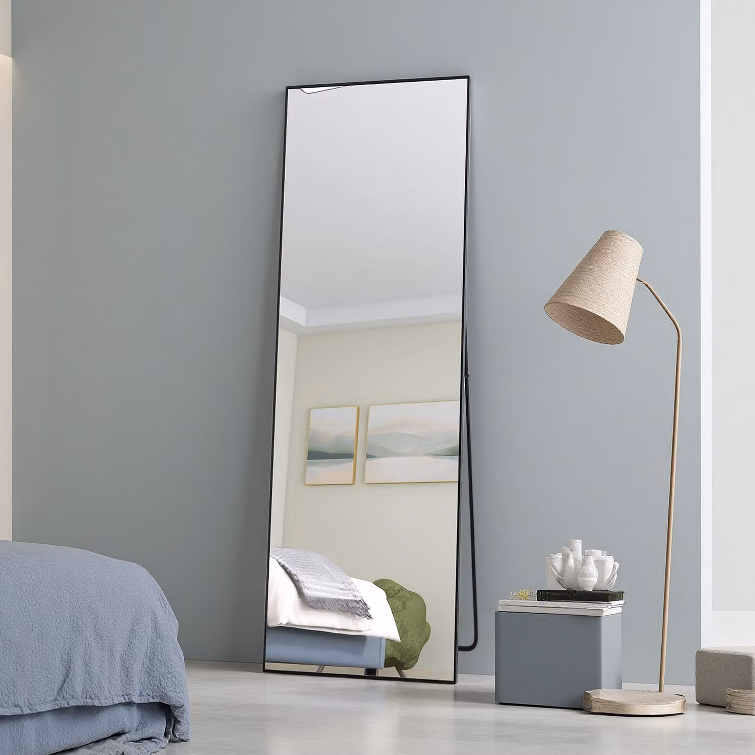 Specchio a figura intera INONEFT, 165x60 cm, specchio da terra rettangolare, da appendere o appoggiare alla parete, ideale per camere da letto, soggiorni e cabine armadio, colore nero
