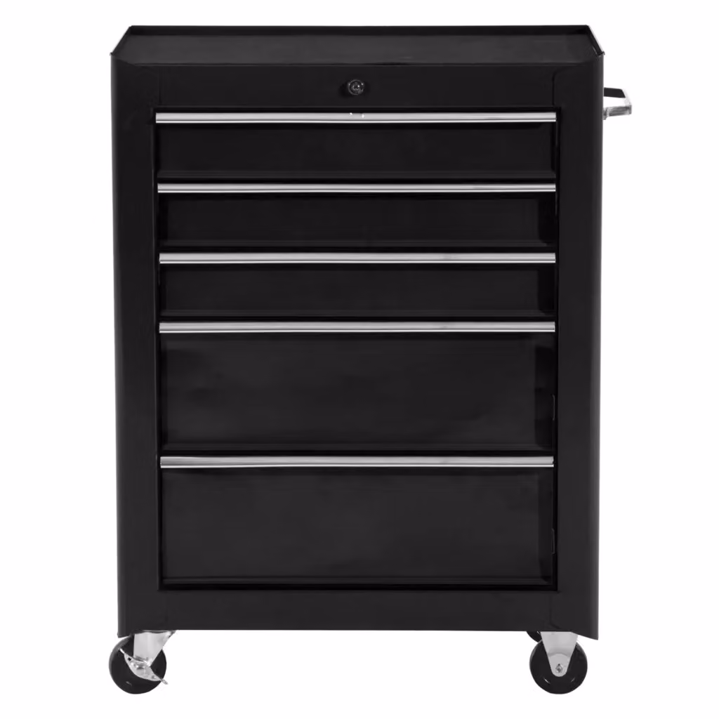 Carrello per attrezzi Minimal in acciaio con 5 cassetti chiudibili e su ruote, nero, L: 61.5 cm, P: 33 cm, H: 82.5 cm – 2