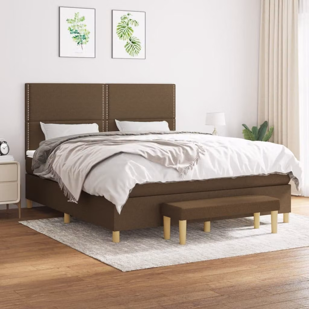 vidaXL Letto Ibrido con Giroletto a Molle e Materasso, Marrone Scuro e Bianco, L/P: 180 x 200 cm