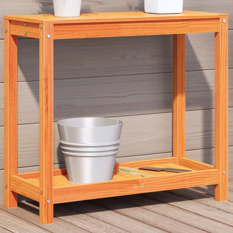 vidaXL Tavolo da Invasatura in Legno di Pino Massello Marrone Cera Stile Rustico L: 82,5 cm, P: 35 cm, H: 75 cm