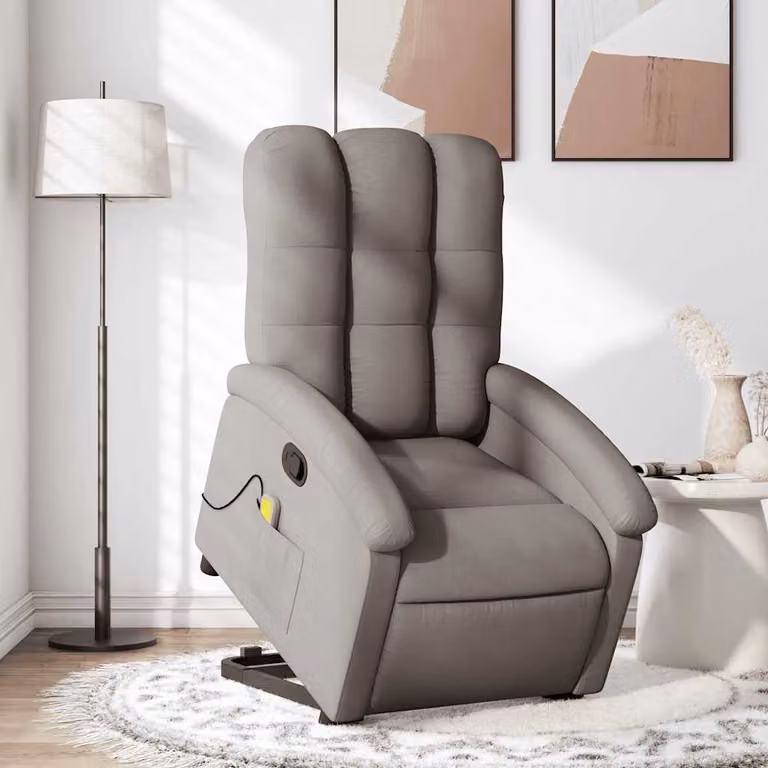 Poltrona Alzapersona Massaggiante Reclinabile vidaXL in Tessuto Beige e Grigio con Braccioli