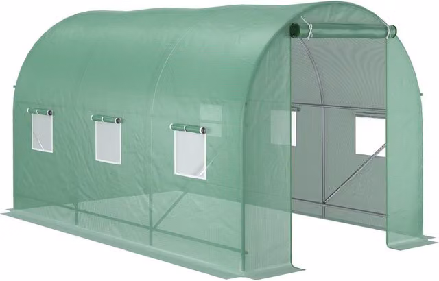Serra in alluminio, serra per pomodori, serra calda, tunnel in polietilene, telaio freddo con finestra, verde, 350 x 200 x 200 cm
