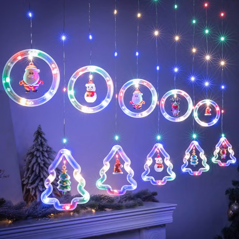 Tenda luminosa da 3 metri, 120 LED, a forma di anello e albero di Natale, alimentazione USB, con telecomando