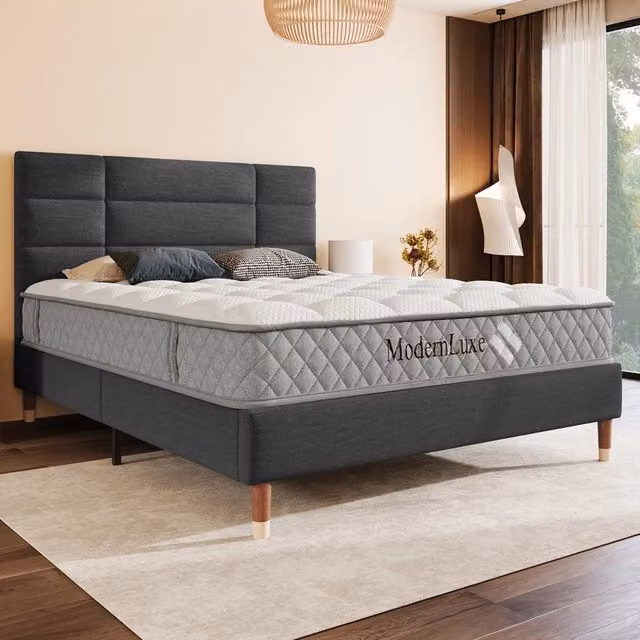 Letto imbottito matrimoniale con rete a doghe ¨C Minimal ¨C grigio scuro lino 140x200cm con materasso