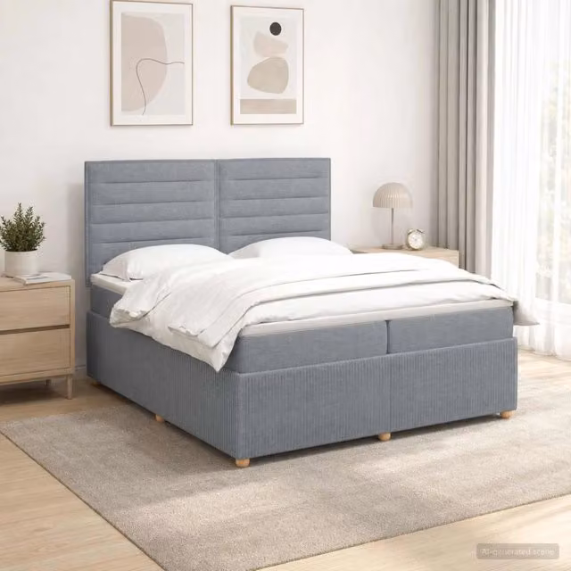 Letto Box Spring vidaXL con Materasso Ibrido e Illuminazione LED, Grigio e Bianco, L/P: 200 x 200 cm