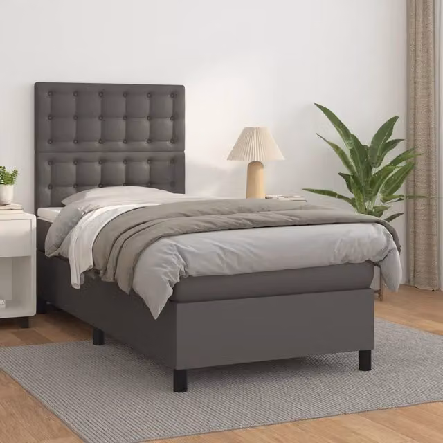 Letto a molle con materasso vidaXL in similpelle grigio e bianco L/P/H: 190 x 90 x 40 cm