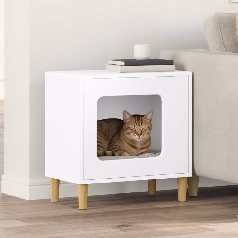 Casa per gatti vidaXL in legno ingegnerizzato bianco, L 51 cm x P 30 cm x H 52 cm