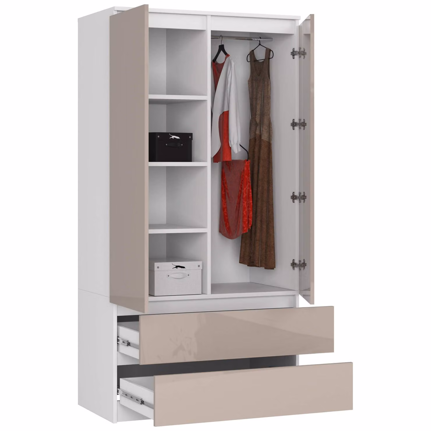 Armadio S90 da 90 cm, guardaroba a 2 ante e 2 cassetti, altezza 180 cm, CLP