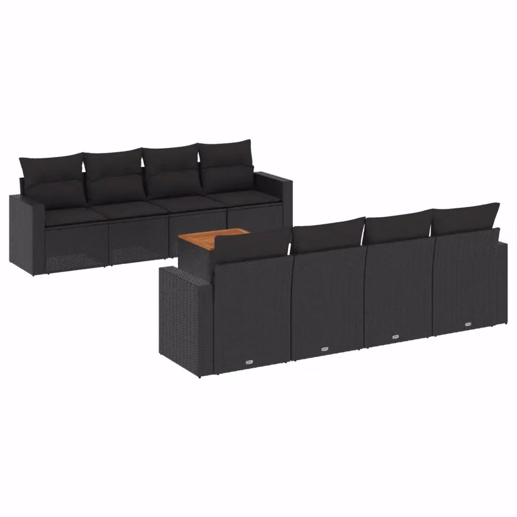 Set di divani da giardino vidaXL in polyrattan nero con 9 pezzi e cuscini inclusi – 2
