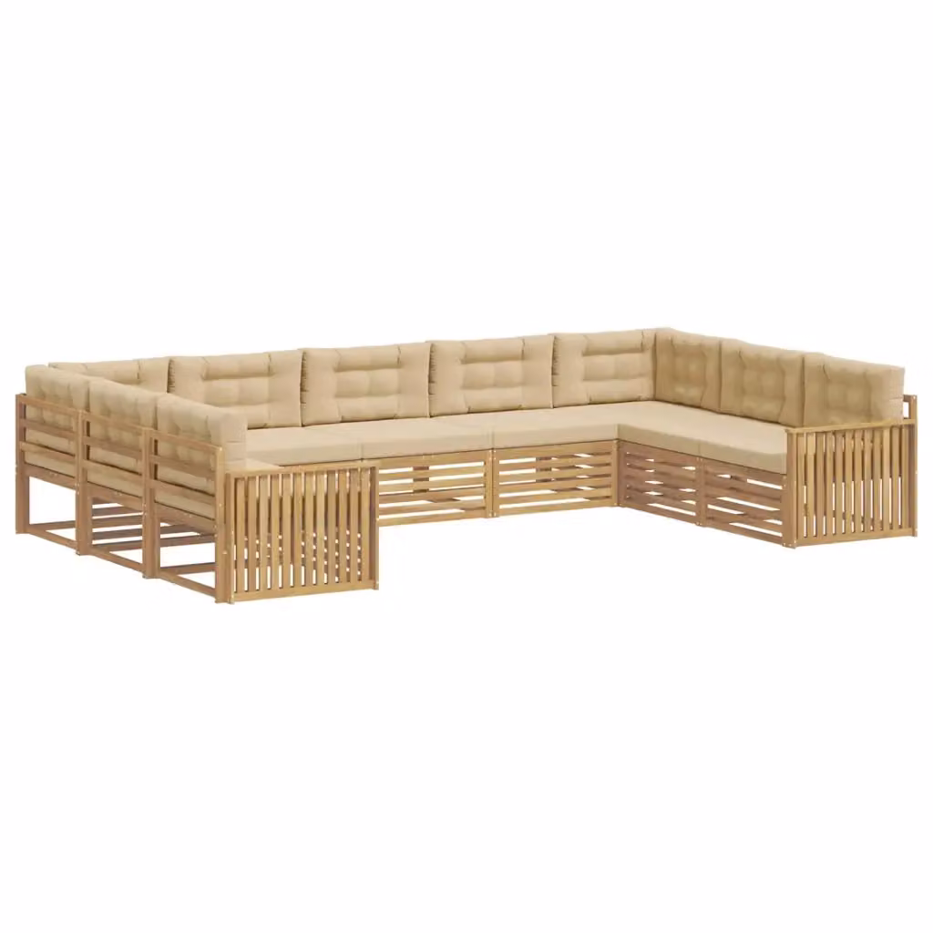 Set di divani da esterno a L vidaXL in legno di acacia con cuscini, Bianco e Beige – 2
