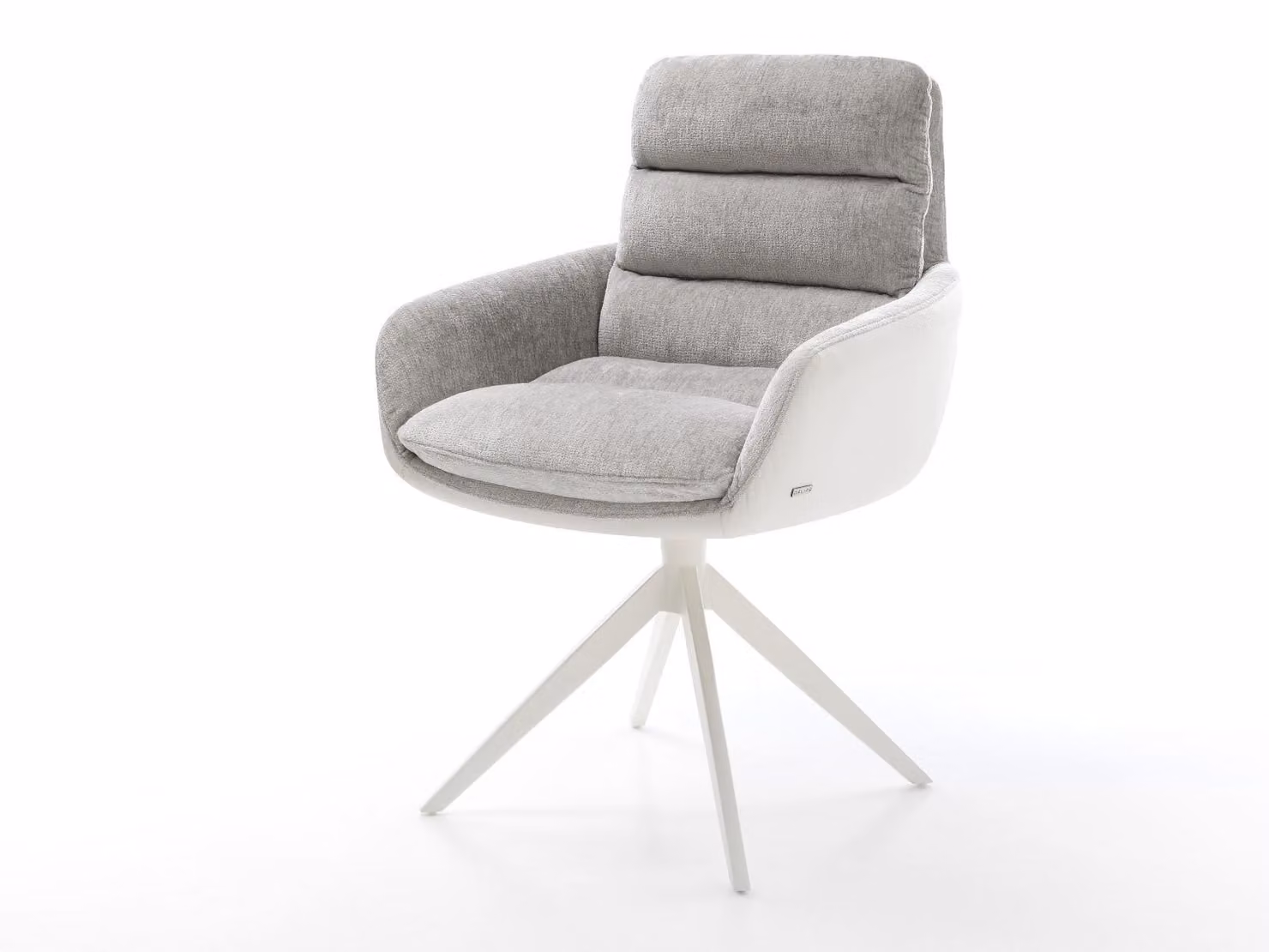 Sedia girevole DELIFE Abelia-Flex con braccioli Materiale misto Pelle vera Bianco-grigio argento Base a croce larga Bianca Girevole a 360° Funzione oscillante