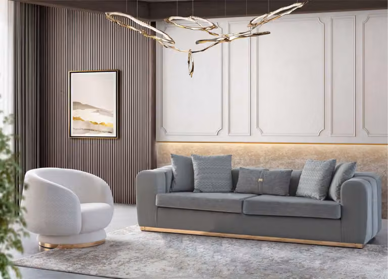 Grau-Weißes Sofa Set Wohnzimmer Viersitzer Couch Luxuriöser Sessel 2tlg