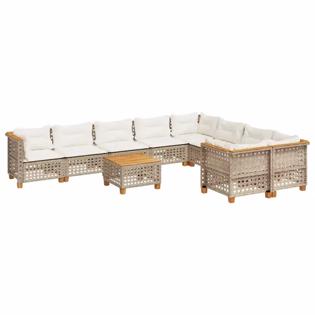 Set Divano da Giardino vidaXL in Polyrattan con Cuscini Beige e Tavolino da Esterno – 2