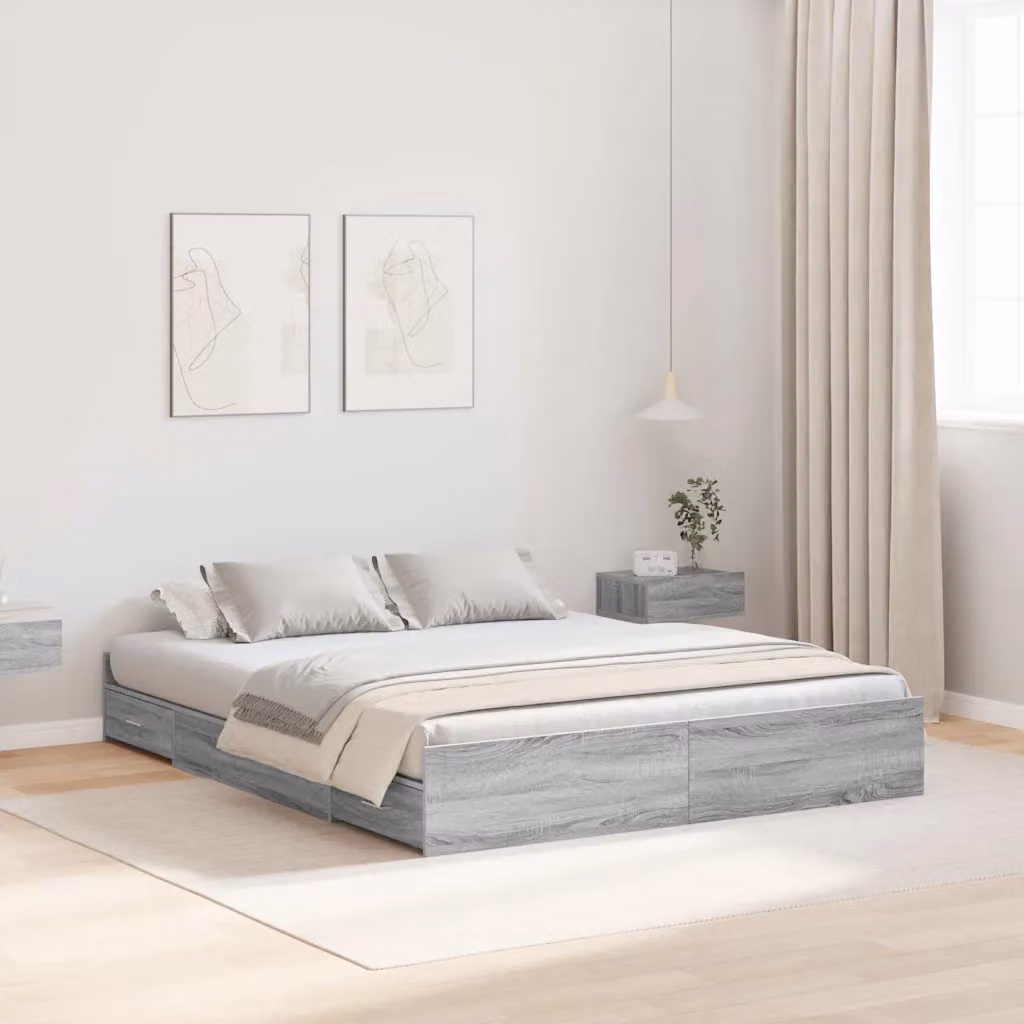 vidaXL Struttura letto con contenitore in legno e MDF Grigio, L 160 cm x P 200 cm
