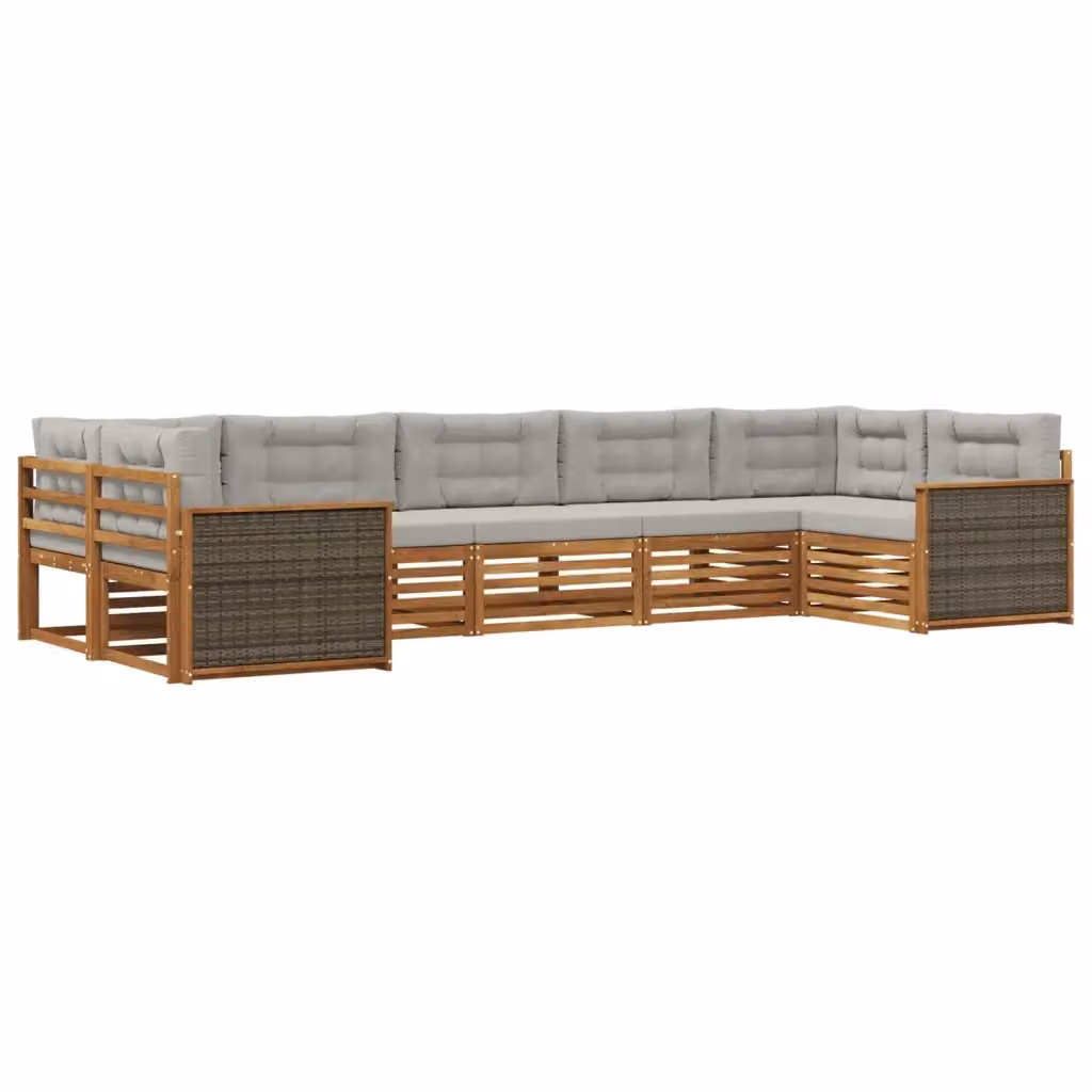 Set di divani da esterno a forma di U vidaXL in legno di acacia con 7 pezzi, colore beige e grigio – 2