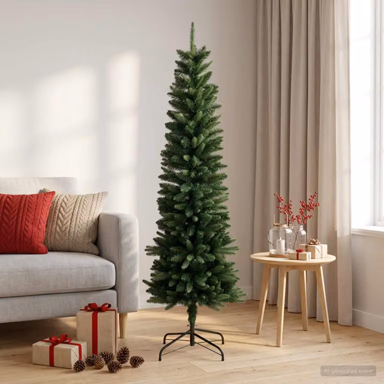 vidaXL Artificial Slim Christmas Tree 120 cm PE e PVC Verde
