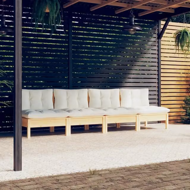 Divano da Giardino a 4 Posti con Cuscini Crema Massello di Pino 3096124