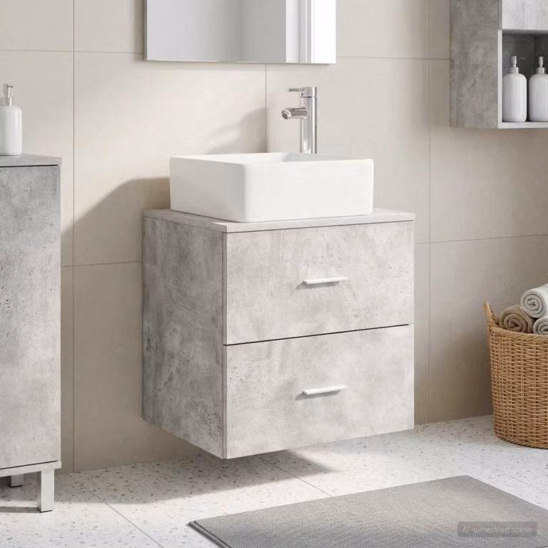 Lavabo da parete mobile vidaXL Grigio Cemento L: 53 cm, P: 34,5 cm, H: 63 cm