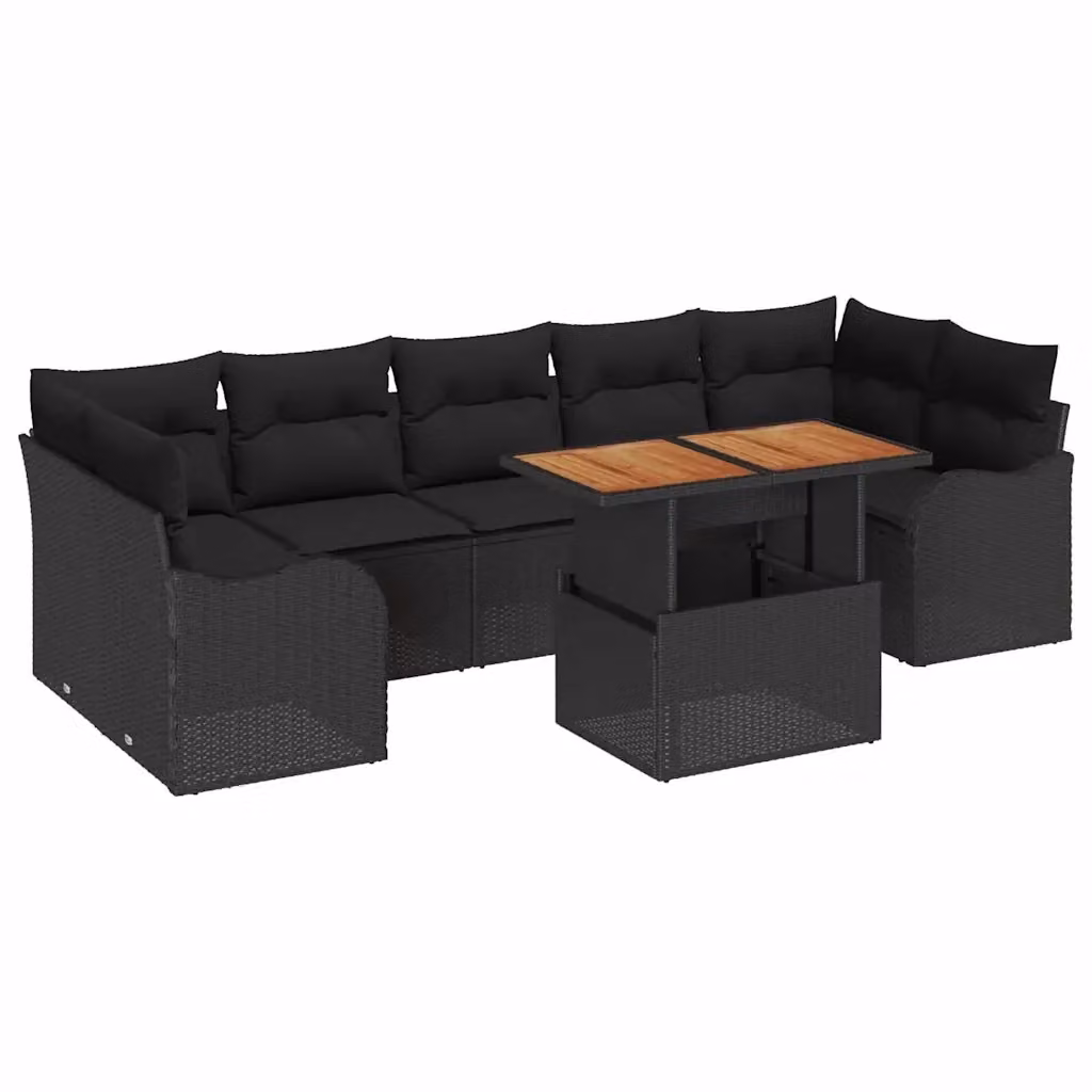 Set Divano da Giardino a L vidaXL 8 Pezzi in Polyrattan Nero con Cuscini e Contenitore per Archiviazione – 2