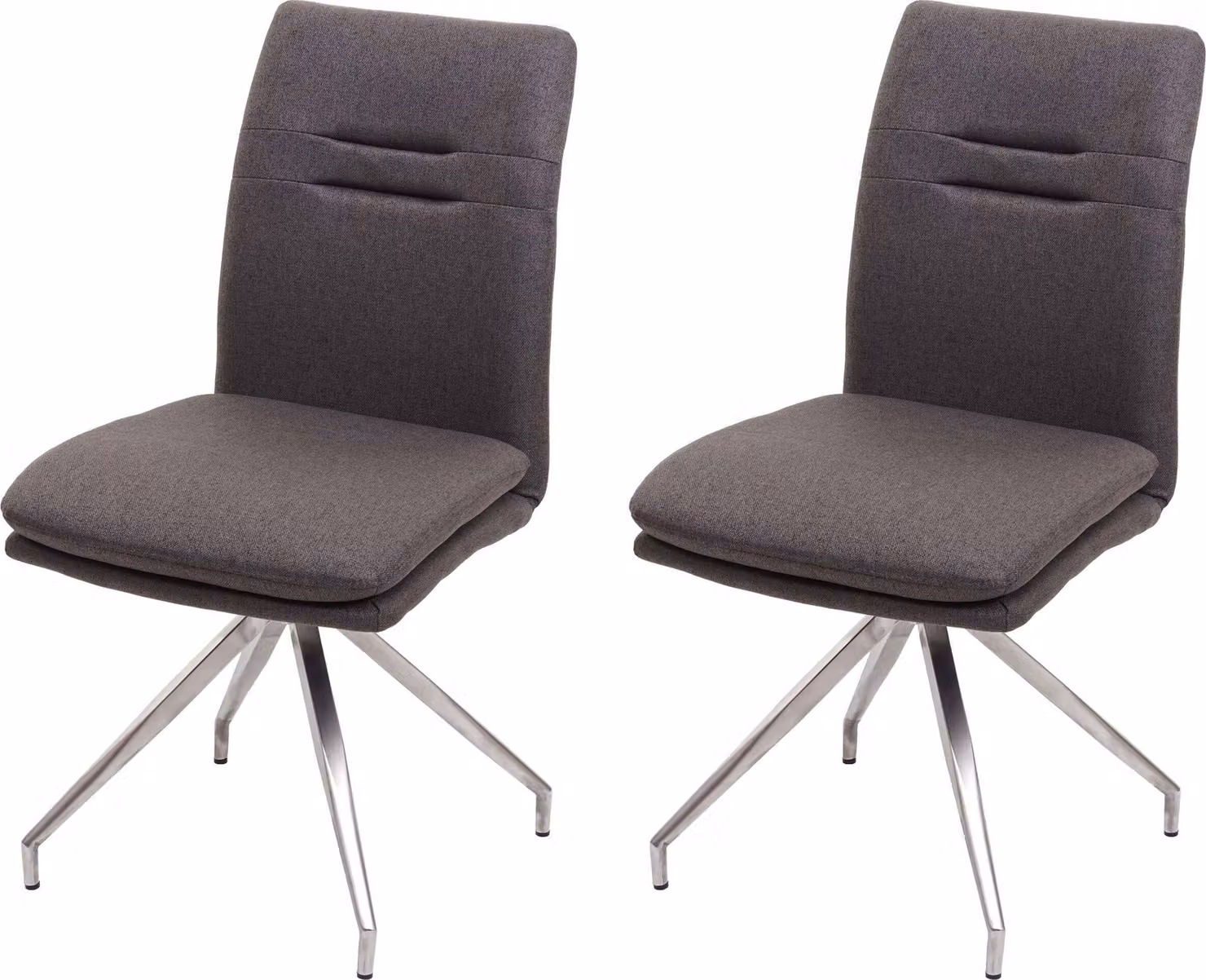 set di 2 sedie per sala da pranzo HWC-H70, sedia da cucina poltrona sedia, tessuto/tessuto acciaio inox spazzolato ~ grigio-marrone