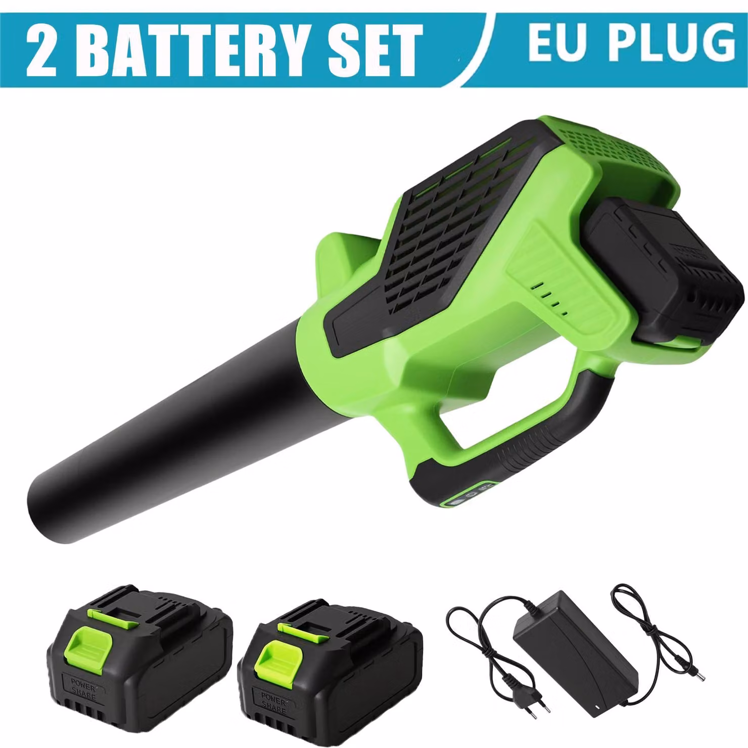 Soffiatore a batteria - Modello H28 - 21 V - Motore brushless (senza spazzole) - Senza fili - Velocità regolabile - 2 batterie incluse - Ideale per foglie, polvere e neve