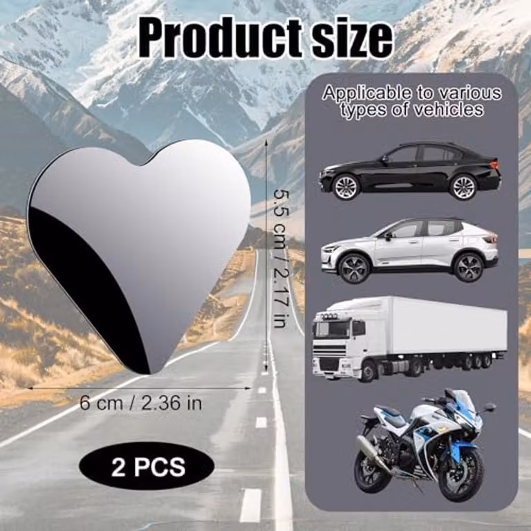 2 specchi retrovisori a forma di cuore per eliminare gli angoli ciechi - Adatti a diverse auto - Vetro convesso - Per auto, SUV e camion