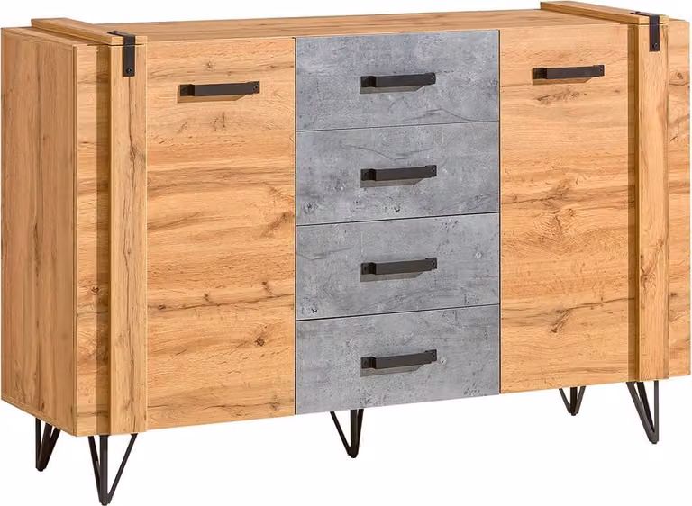 Cassettiera combinata CONOVER - rovere wotan / cemento / nero
