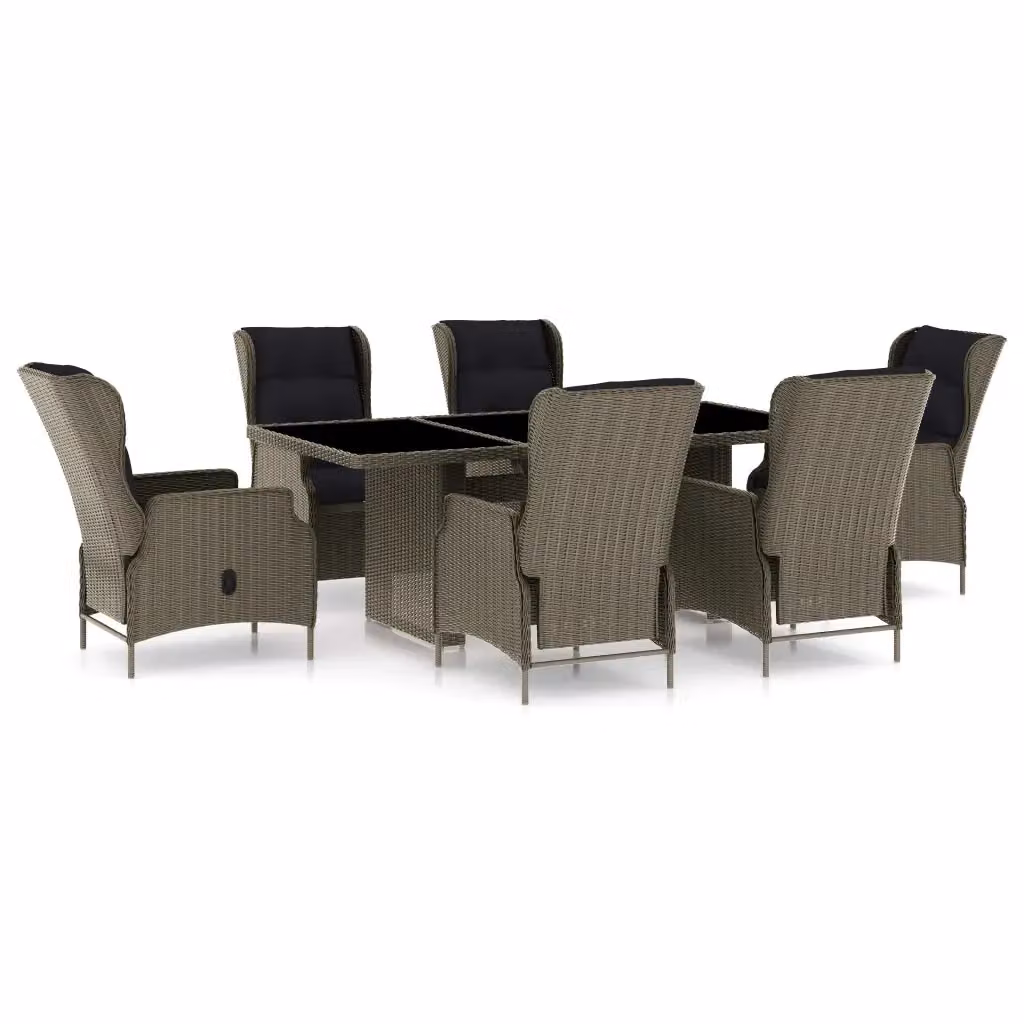 Set da pranzo da giardino vidaXL in polyrattan marrone e nero con tavolo in vetro e 7 pezzi – 2