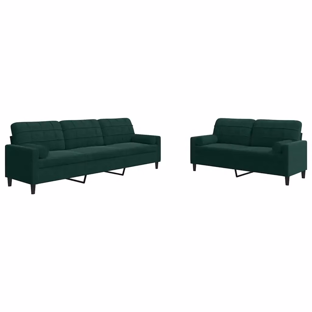 Set di 2 divani moderni vidaXL in velluto verde con cuscini e struttura in metallo – 2